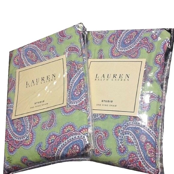 Ralph Lauren Other - 2 Ralph Lauren Greenvale Paisley 100% Cotton KING Pillow Shams in Green + Purple